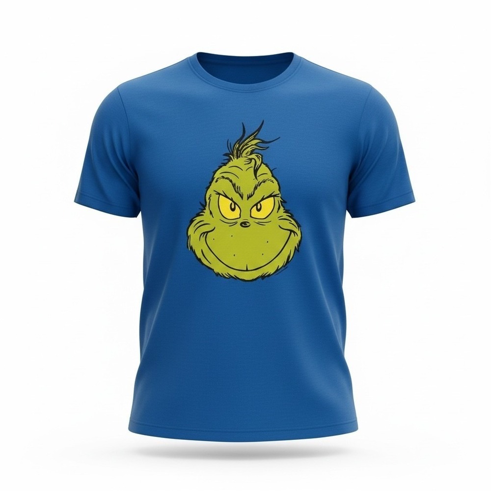 Mens Royal Blue Grinch Face Graphic T Shirt‎ Tee Size 2XL
